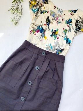 Anthropologie Tabitha Night Blooming Floral White and Black Midi Dress 8